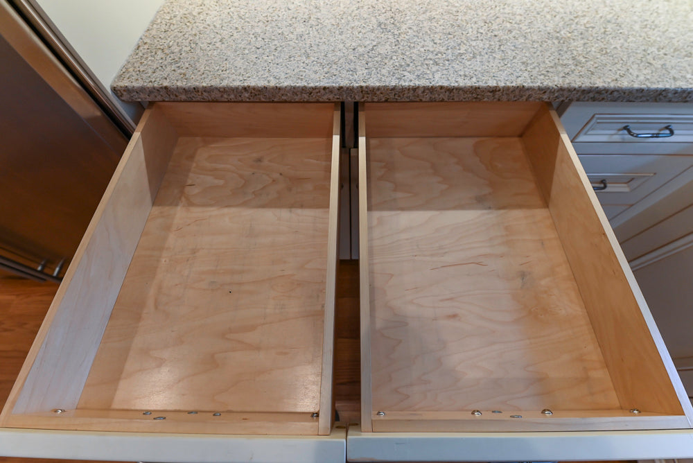 Traditional Cream Kitchen with Island, Granite Countertops & 48" Thermador Range