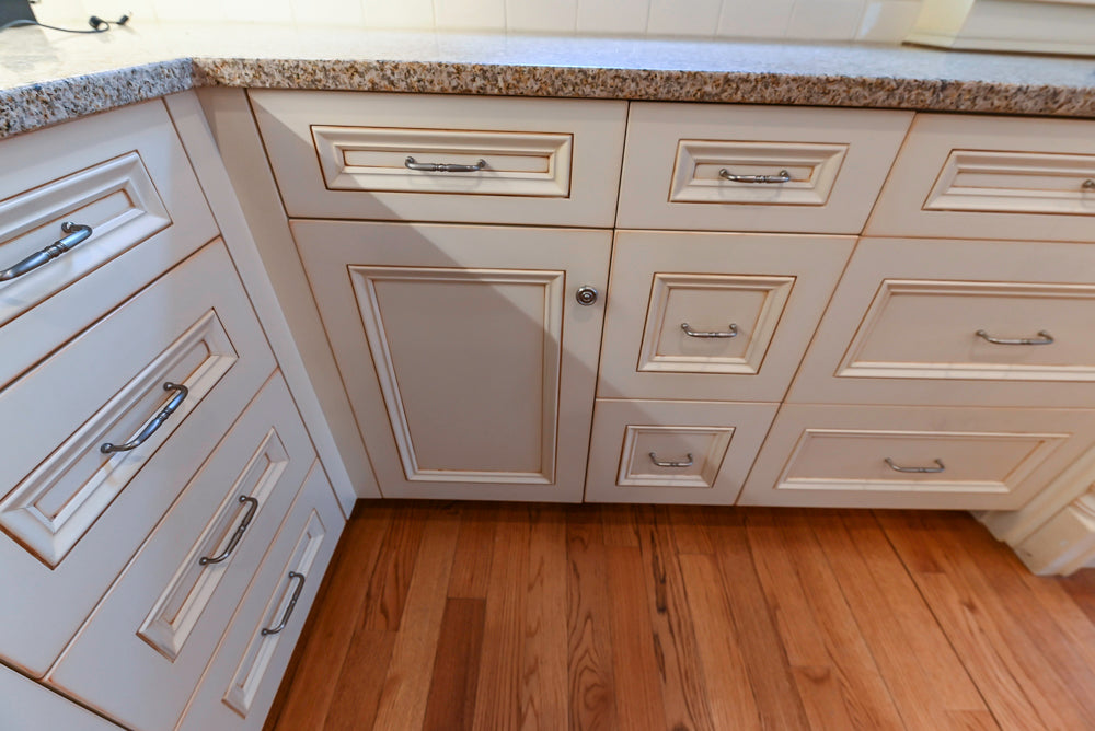 Traditional Cream Kitchen with Island, Granite Countertops & 48" Thermador Range