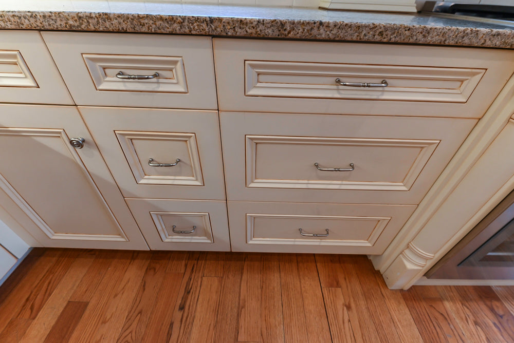 Traditional Cream Kitchen with Island, Granite Countertops & 48" Thermador Range