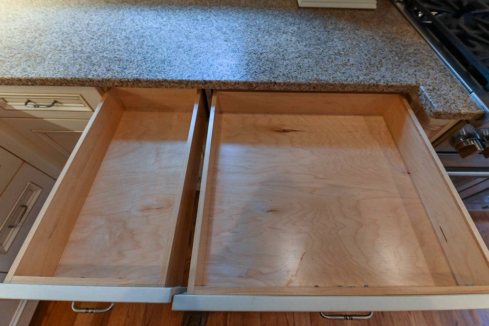 Traditional Cream Kitchen with Island, Granite Countertops & 48" Thermador Range