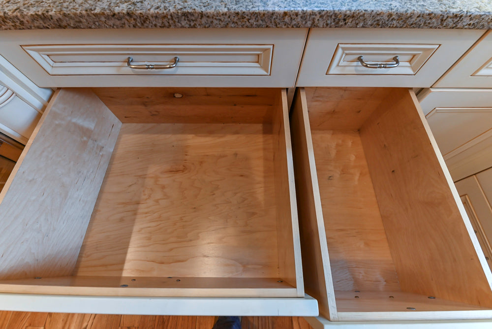 Traditional Cream Kitchen with Island, Granite Countertops & 48" Thermador Range