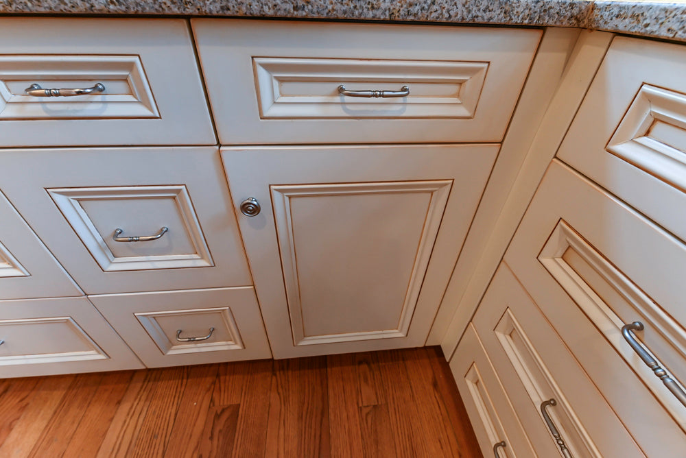 Traditional Cream Kitchen with Island, Granite Countertops & 48" Thermador Range