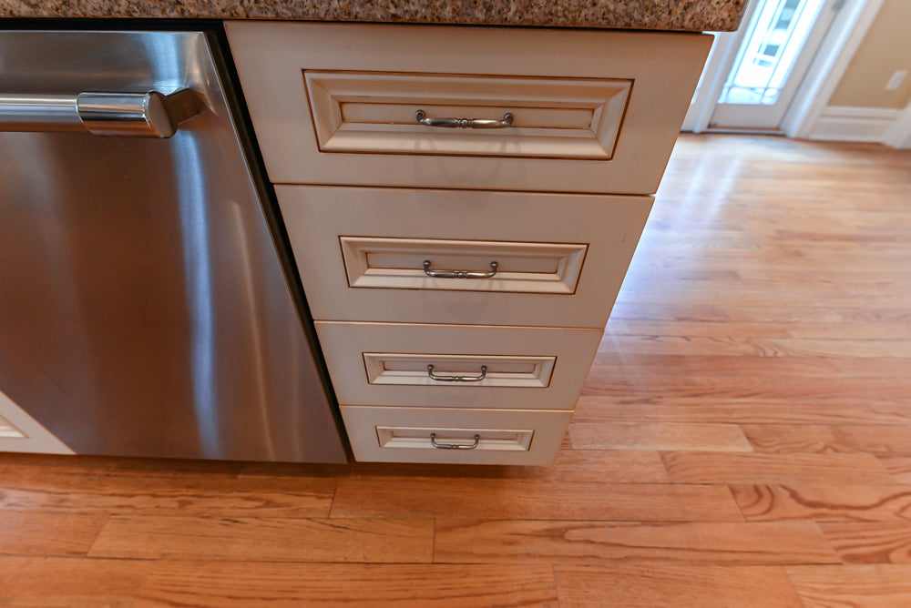 Traditional Cream Kitchen with Island, Granite Countertops & 48" Thermador Range