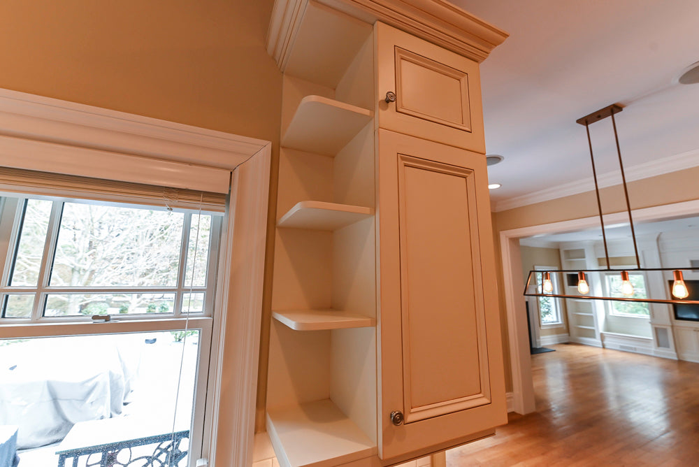 Traditional Cream Kitchen with Island, Granite Countertops & 48" Thermador Range