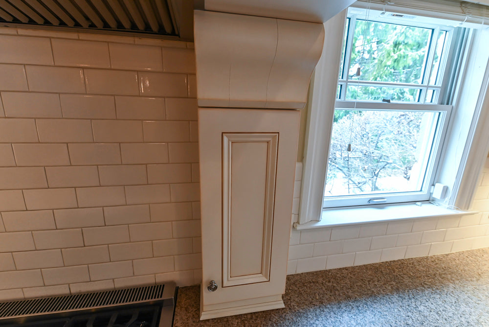 Traditional Cream Kitchen with Island, Granite Countertops & 48" Thermador Range