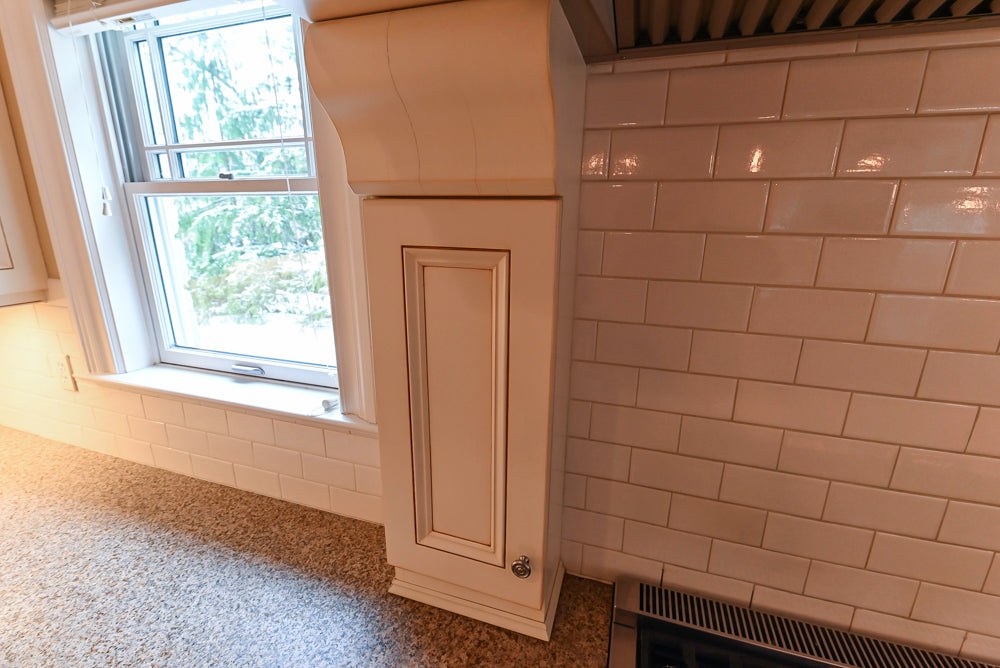 Traditional Cream Kitchen with Island, Granite Countertops & 48" Thermador Range