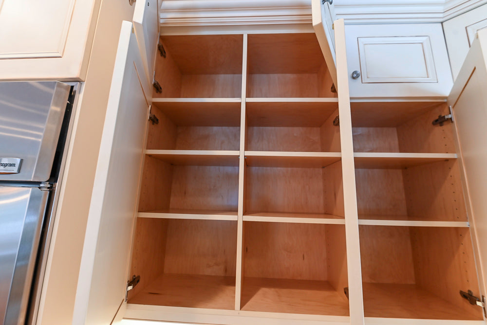 Traditional Cream Kitchen with Island, Granite Countertops & 48" Thermador Range