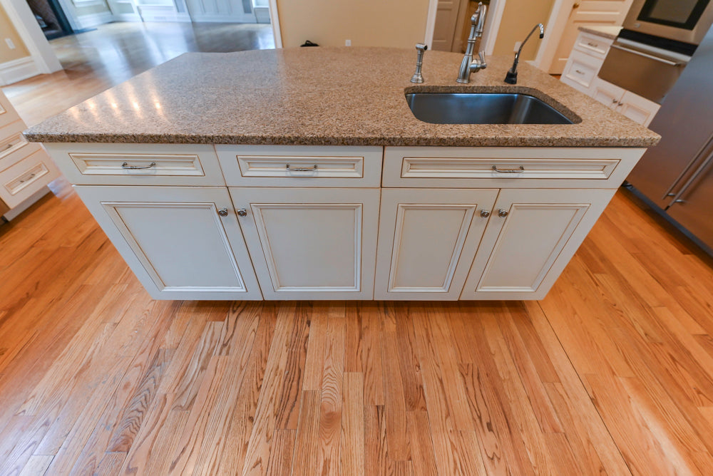 Traditional Cream Kitchen with Island, Granite Countertops & 48" Thermador Range