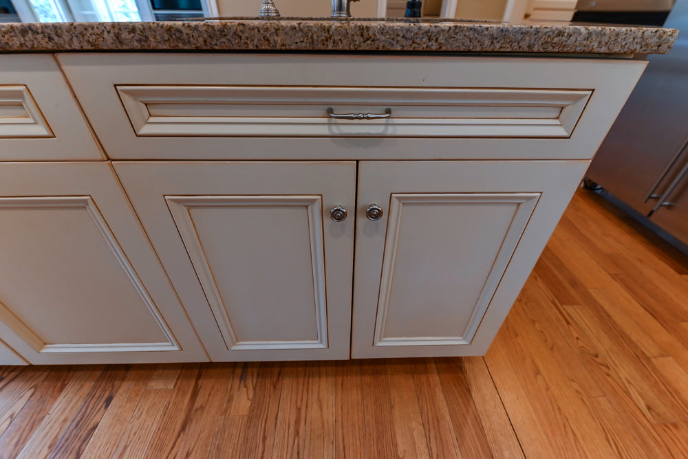 Traditional Cream Kitchen with Island, Granite Countertops & 48" Thermador Range