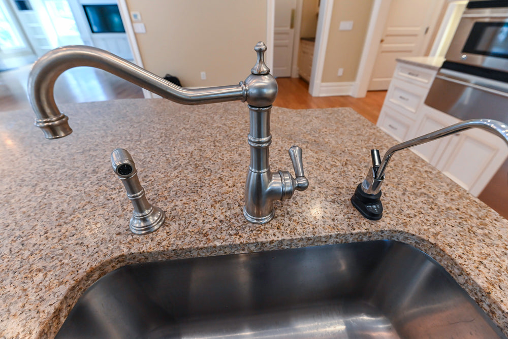 Traditional Cream Kitchen with Island, Granite Countertops & 48" Thermador Range