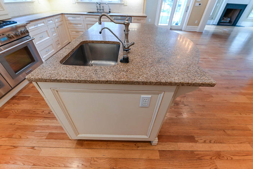 Traditional Cream Kitchen with Island, Granite Countertops & 48" Thermador Range