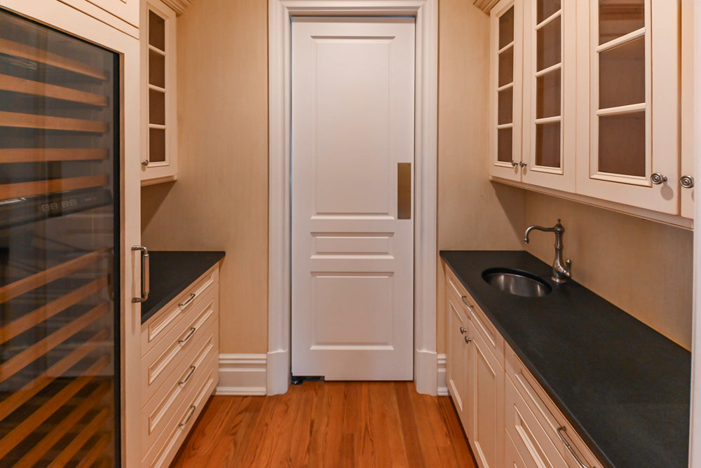 Traditional Cream Butler's Pantry with Sub-Zero Tall Wine Cooler