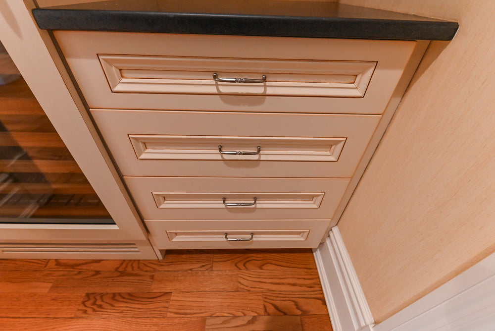 Traditional Cream Butler's Pantry with Sub-Zero Tall Wine Cooler