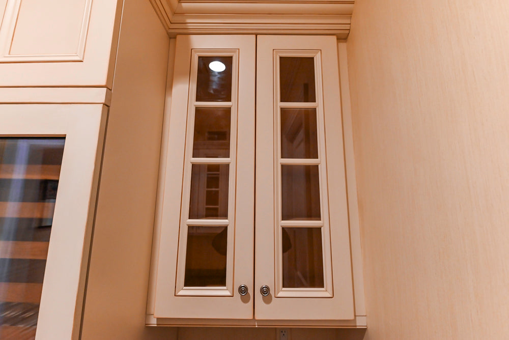 Traditional Cream Butler's Pantry with Sub-Zero Tall Wine Cooler