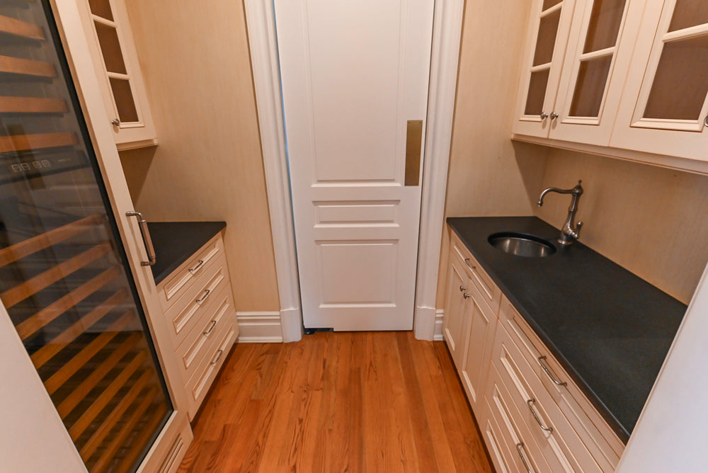 Traditional Cream Butler's Pantry with Sub-Zero Tall Wine Cooler