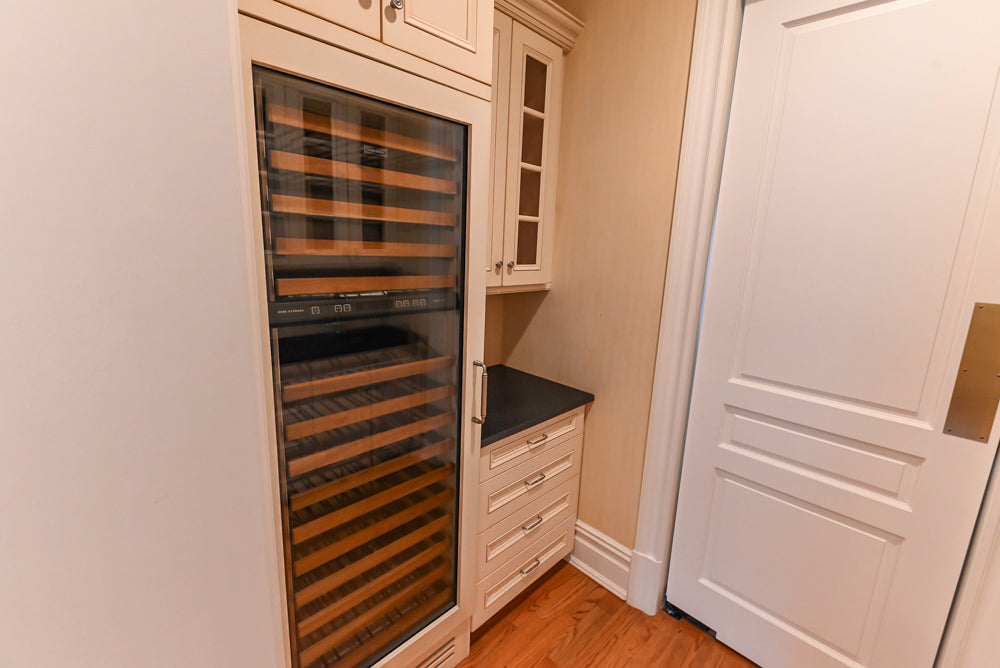 Traditional Cream Butler's Pantry with Sub-Zero Tall Wine Cooler