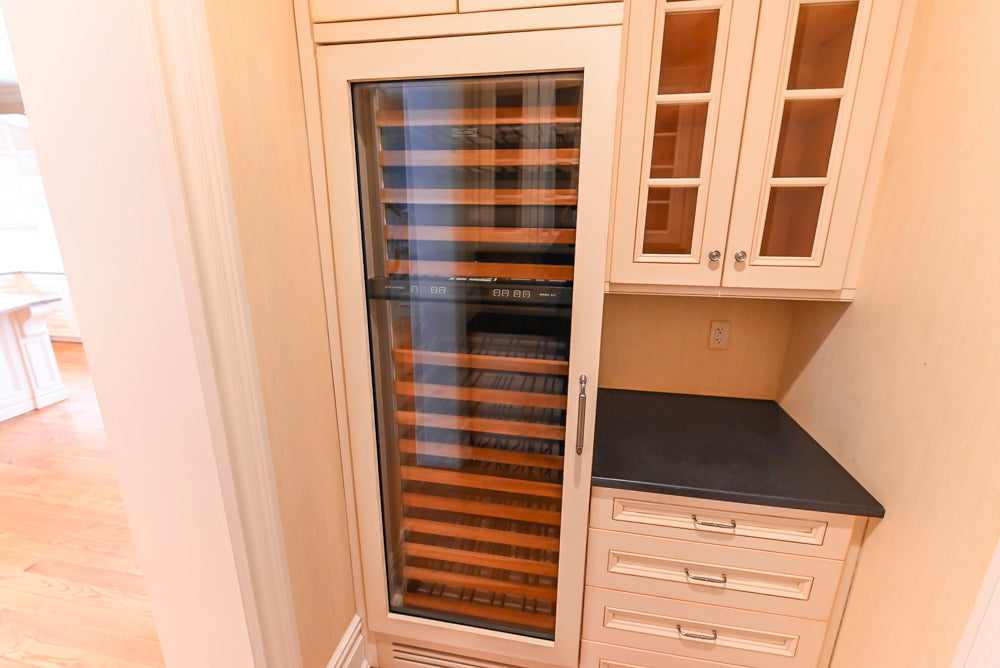 Traditional Cream Butler's Pantry with Sub-Zero Tall Wine Cooler