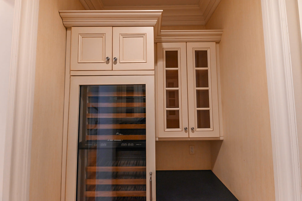 Traditional Cream Butler's Pantry with Sub-Zero Tall Wine Cooler
