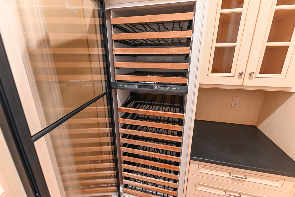 Traditional Cream Butler's Pantry with Sub-Zero Tall Wine Cooler