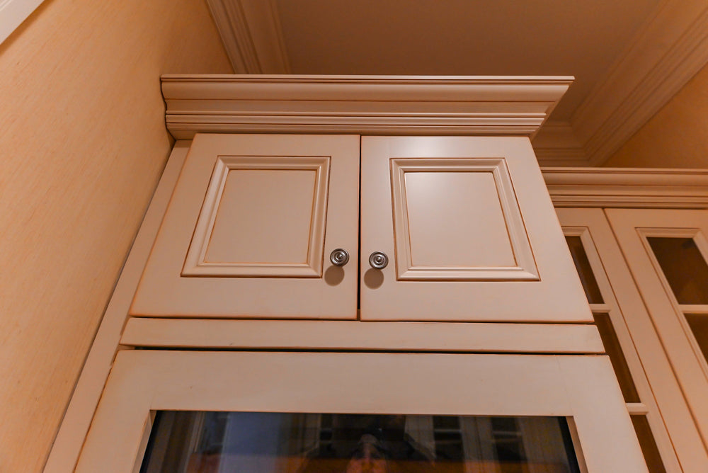 Traditional Cream Butler's Pantry with Sub-Zero Tall Wine Cooler