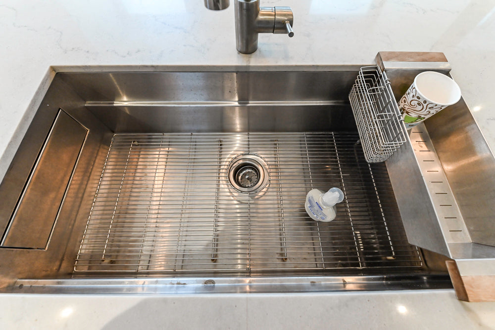Modern Matte White Kitchen with Waterfall Island, Quartz Countertops & Miele Appliances