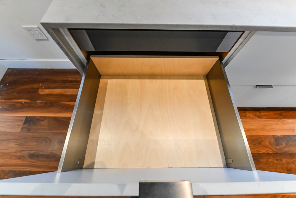 Modern Matte White Kitchen with Waterfall Island, Quartz Countertops & Miele Appliances