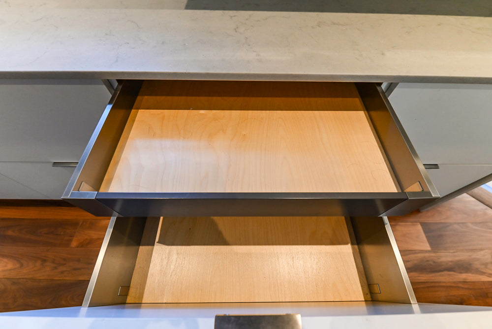 Modern Matte White Kitchen with Waterfall Island, Quartz Countertops & Miele Appliances