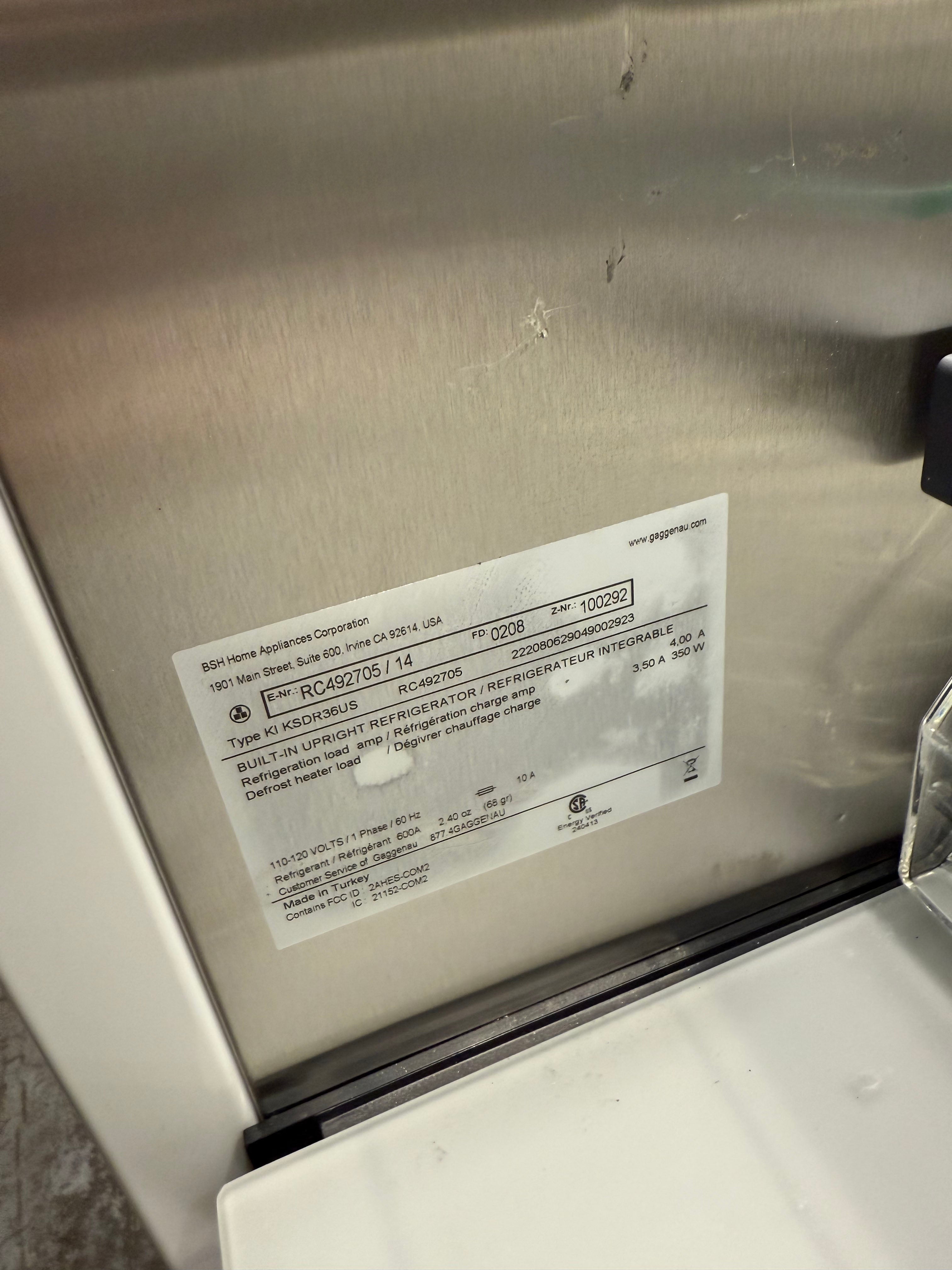 Gaggenau RC492705 36" Panel Ready Smart All Refrigerator Column, 2022, Right-Hinged, Pre-Owned