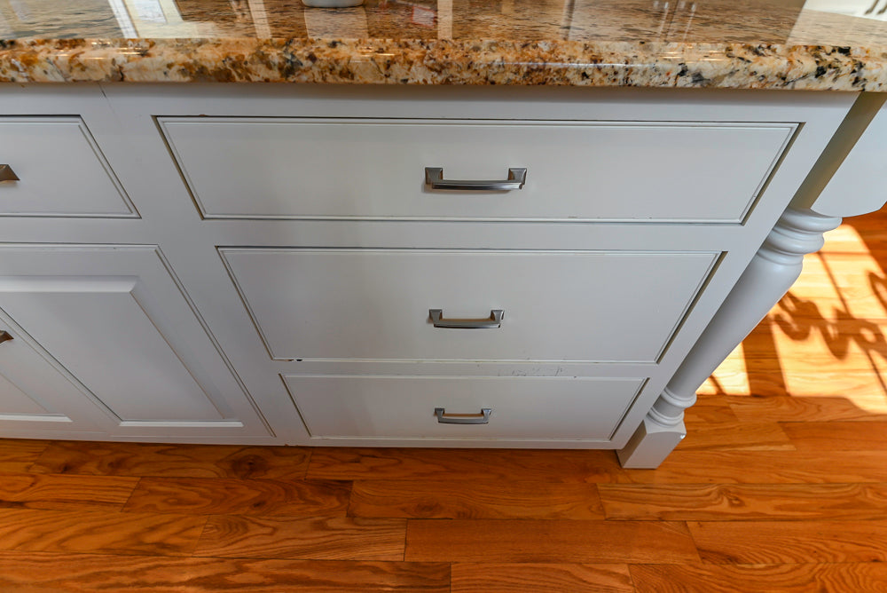 Traditional Light Cream Kitchen with Island, Granite Countertops and Appliances