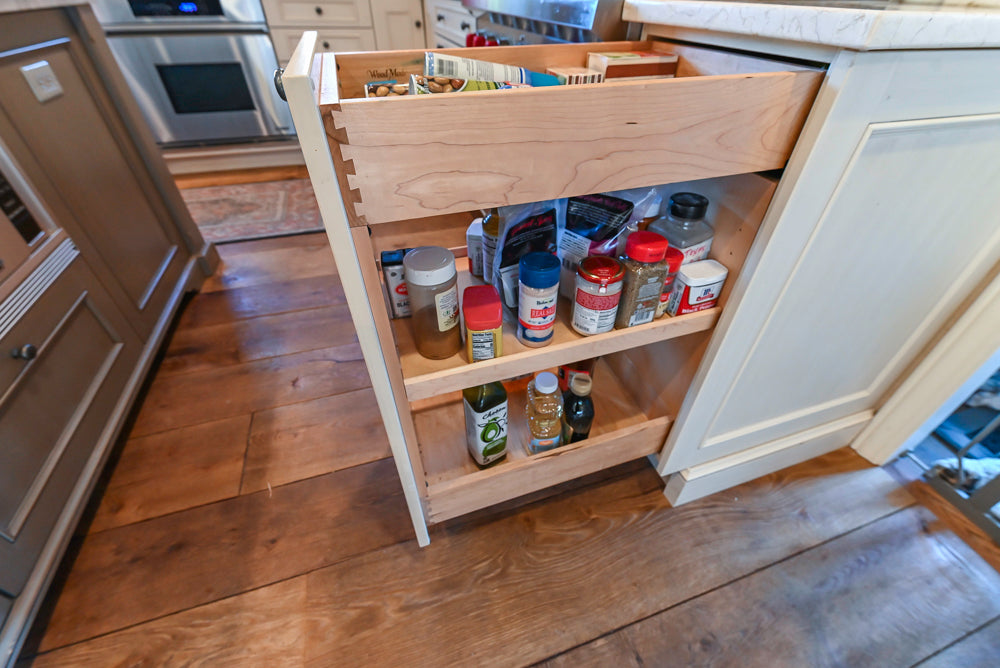 Wood-Mode Traditional Light Cream Kitchen with Marble Countertops and Wolf Range