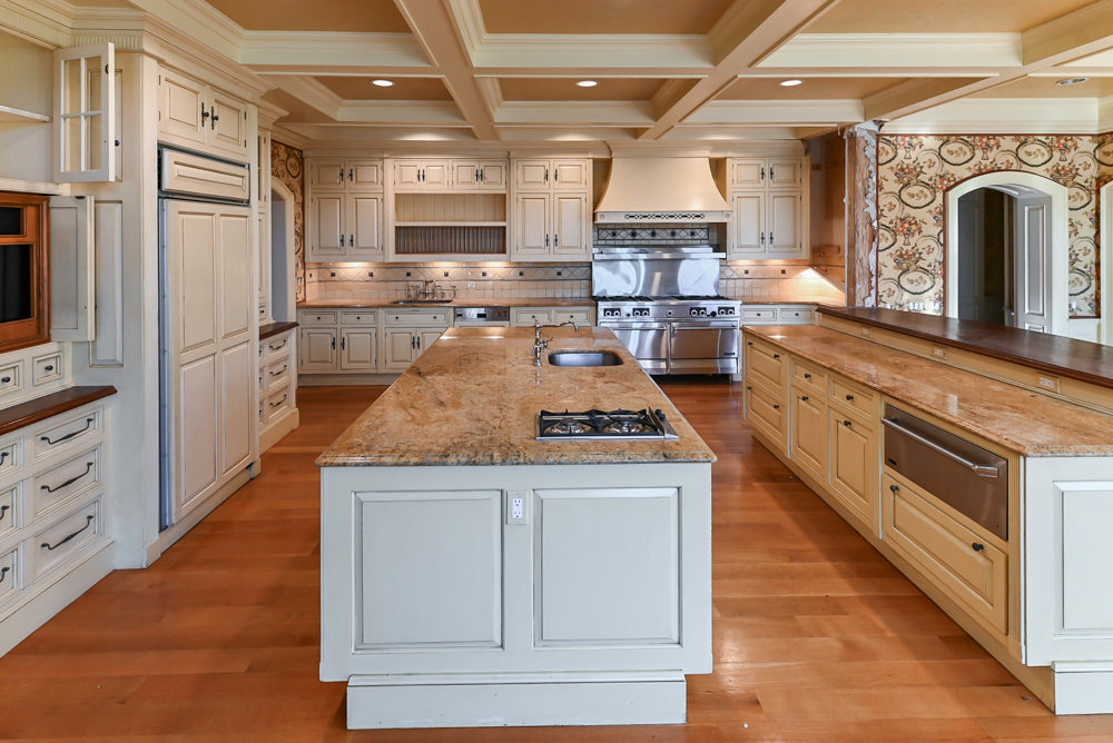 Christopher Peacock Traditional Cream Kitchen with Double Island, Granite Countertops & Appliances