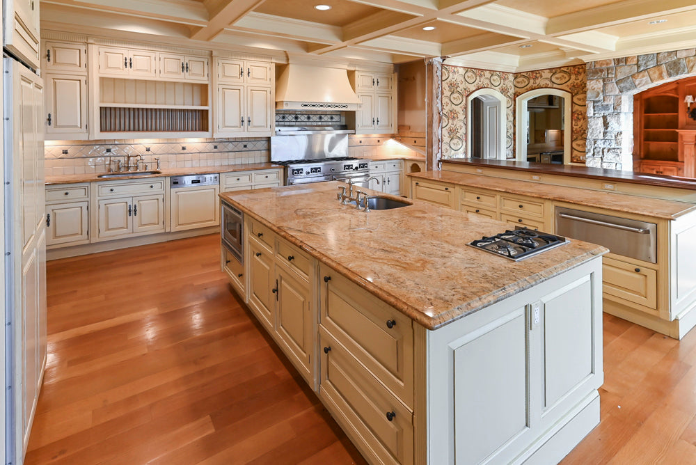 Christopher Peacock Traditional Cream Kitchen with Double Island, Granite Countertops & Appliances
