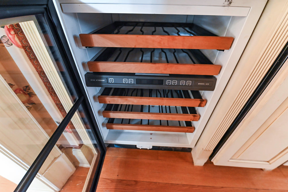 Christopher Peacock Traditional Cream Butler's Pantry with Granite Countertops & Sub-Zero Wine Coolers