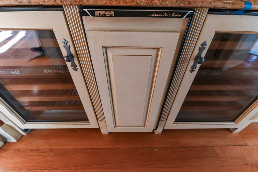 Christopher Peacock Traditional Cream Butler's Pantry with Granite Countertops & Sub-Zero Wine Coolers