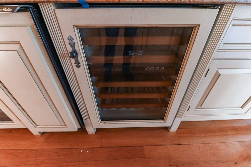 Christopher Peacock Traditional Cream Butler's Pantry with Granite Countertops & Sub-Zero Wine Coolers