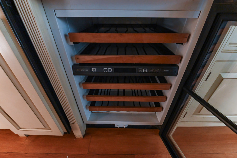 Christopher Peacock Traditional Cream Butler's Pantry with Granite Countertops & Sub-Zero Wine Coolers