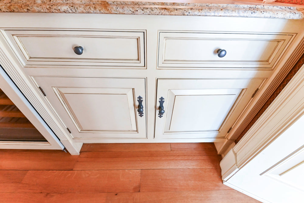 Christopher Peacock Traditional Cream Butler's Pantry with Granite Countertops & Sub-Zero Wine Coolers