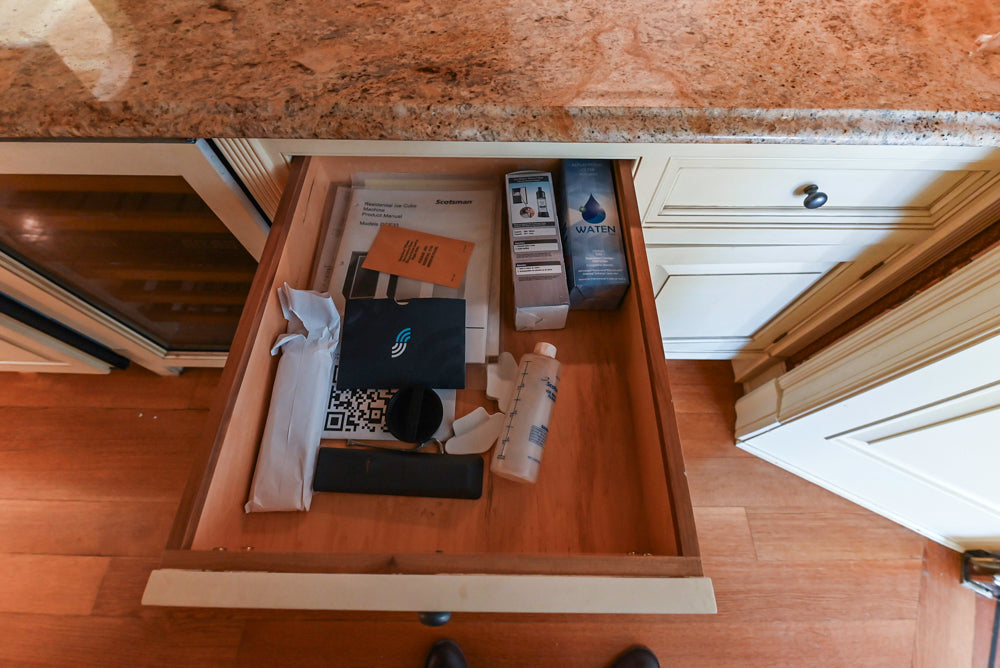 Christopher Peacock Traditional Cream Butler's Pantry with Granite Countertops & Sub-Zero Wine Coolers