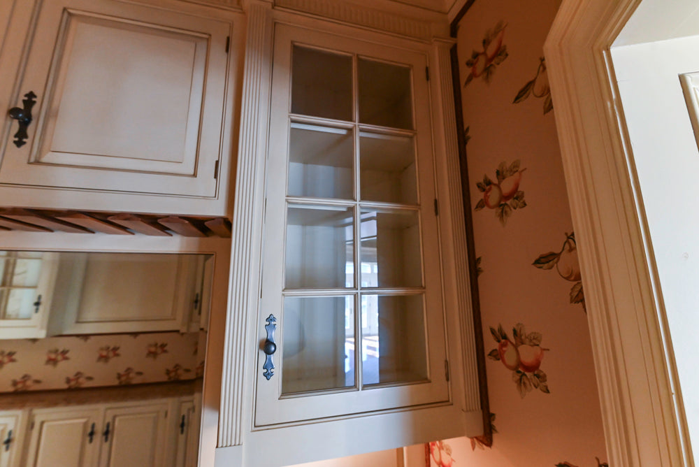 Christopher Peacock Traditional Cream Butler's Pantry with Granite Countertops & Sub-Zero Wine Coolers