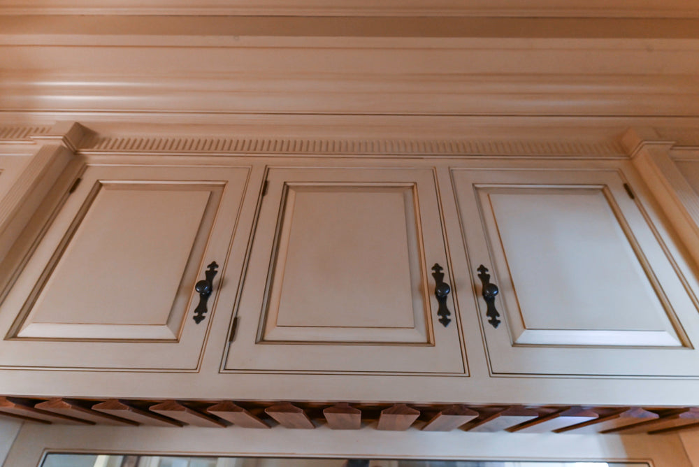 Christopher Peacock Traditional Cream Butler's Pantry with Granite Countertops & Sub-Zero Wine Coolers