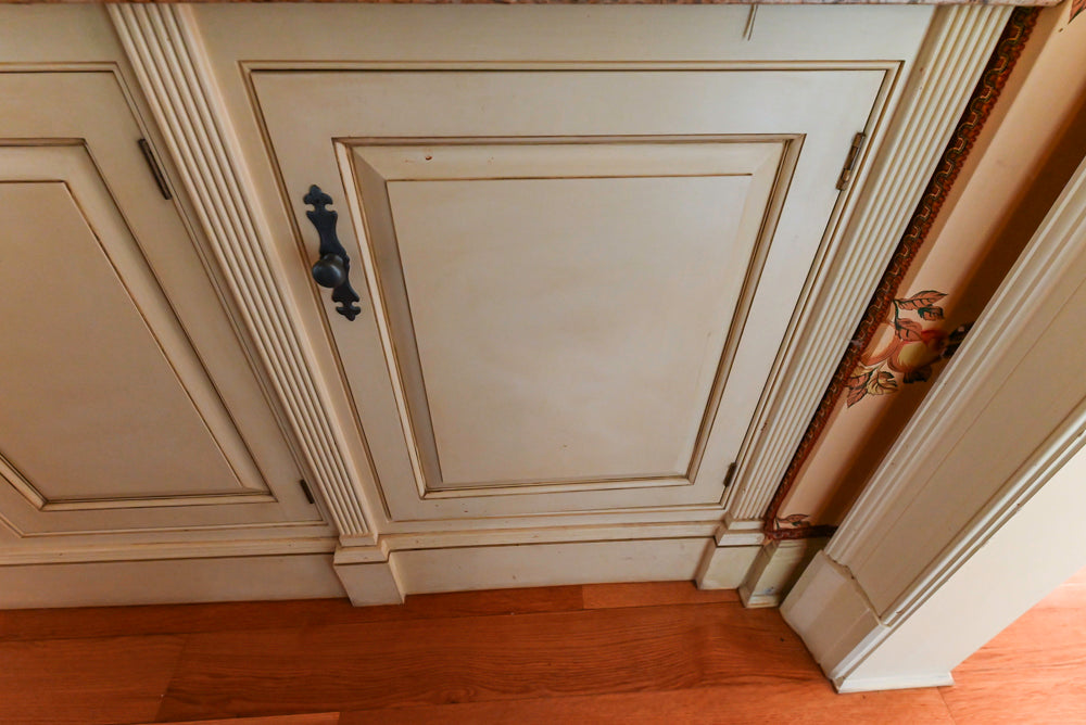 Christopher Peacock Traditional Cream Butler's Pantry with Granite Countertops & Sub-Zero Wine Coolers