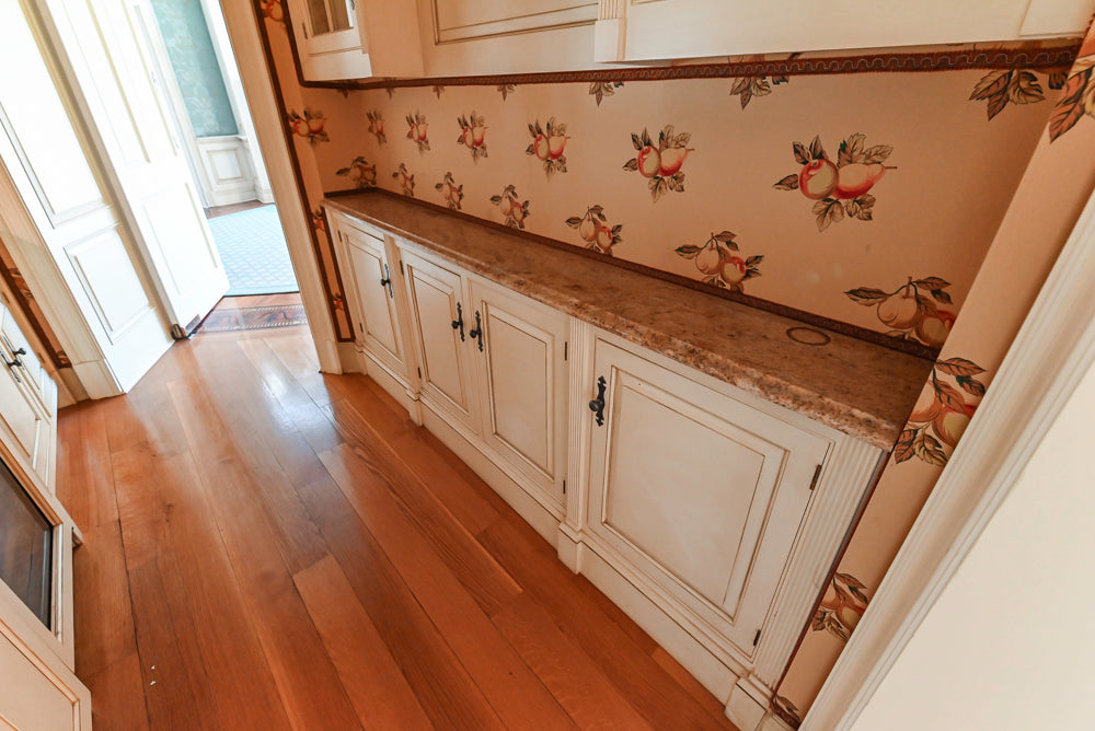 Christopher Peacock Traditional Cream Butler's Pantry with Granite Countertops & Sub-Zero Wine Coolers