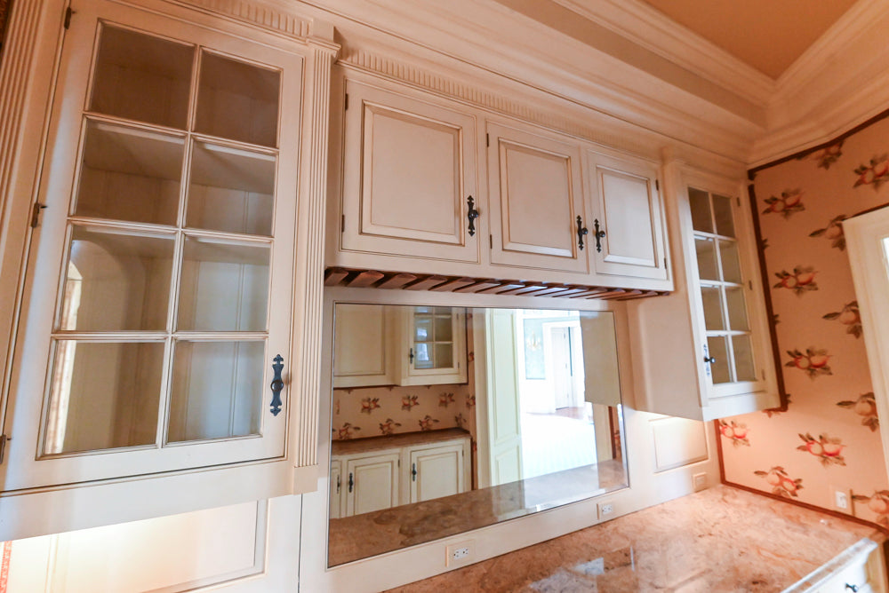 Christopher Peacock Traditional Cream Butler's Pantry with Granite Countertops & Sub-Zero Wine Coolers