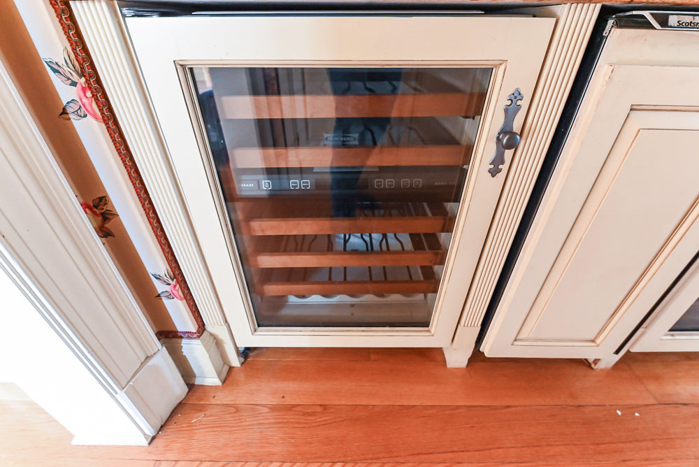 Christopher Peacock Traditional Cream Butler's Pantry with Granite Countertops & Sub-Zero Wine Coolers