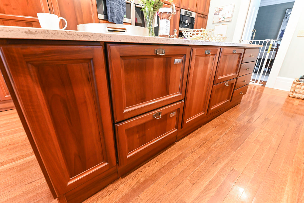 Transitional Wooden Kitchen with Island, Stone Countertops and Miele Appliances