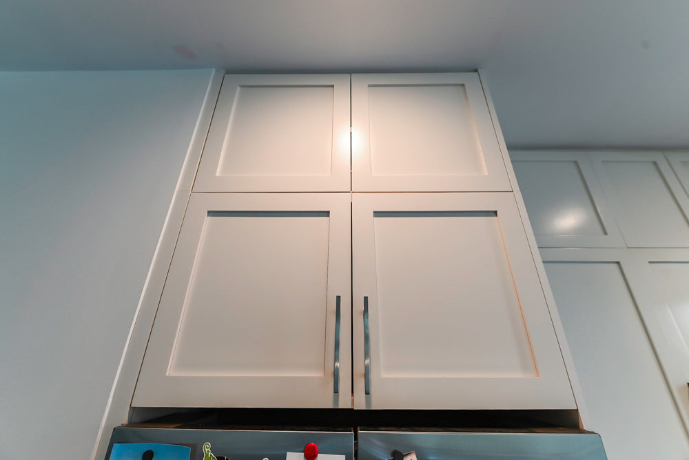 Imperia White Transitional Kitchen with Dark Grey Island, Marble & Stone Counters and Appliances