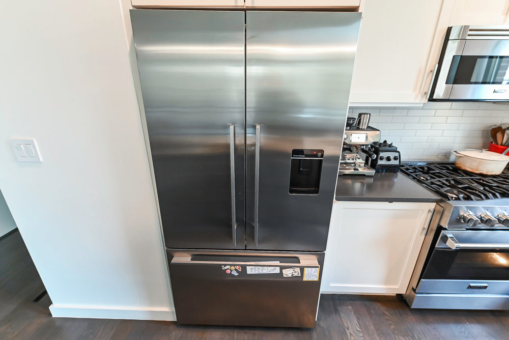 Imperia White Transitional Kitchen with Dark Grey Island, Marble & Stone Counters and Appliances