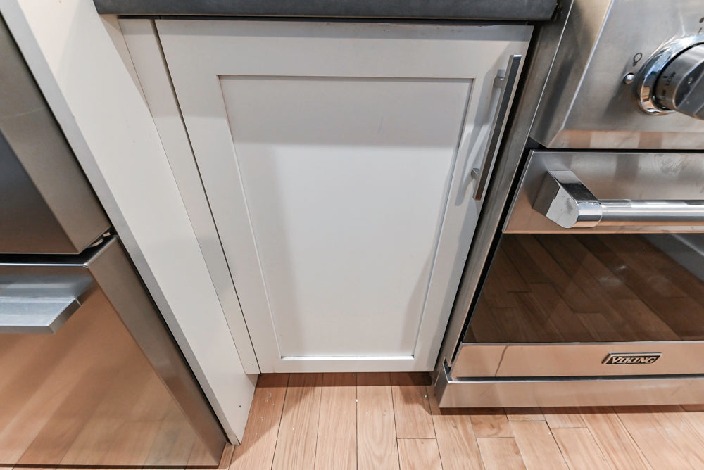 Imperia White Transitional Kitchen with Dark Grey Island, Marble & Stone Counters and Appliances