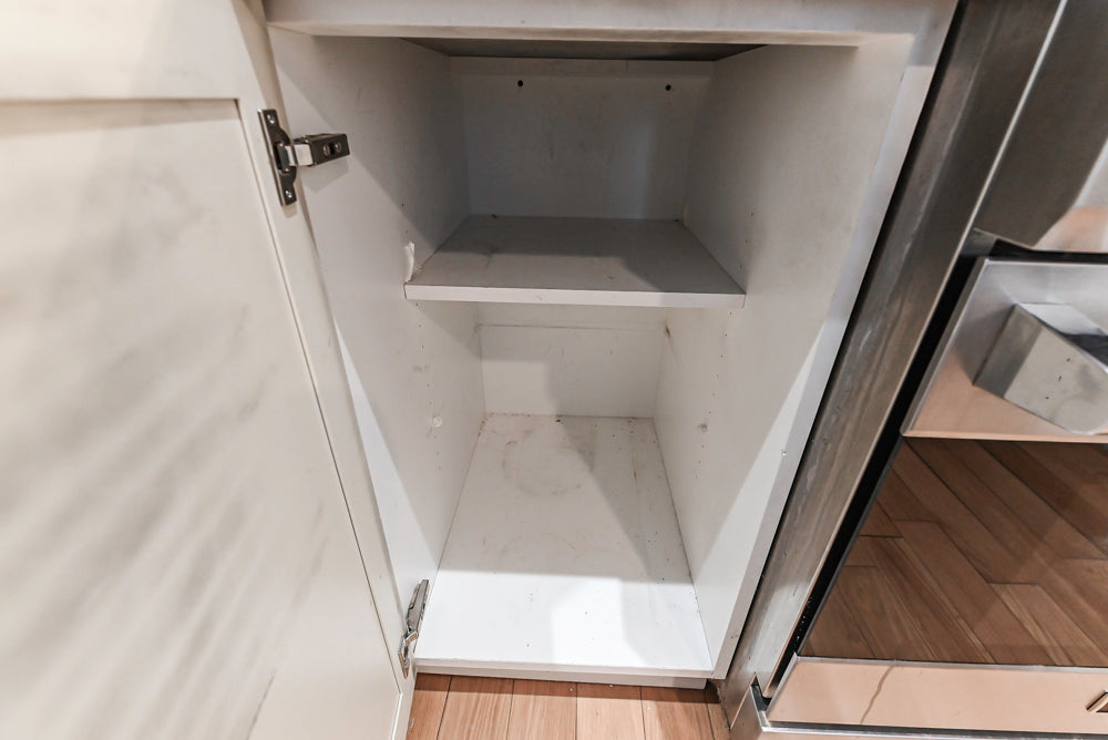 Imperia White Transitional Kitchen with Dark Grey Island, Marble & Stone Counters and Appliances