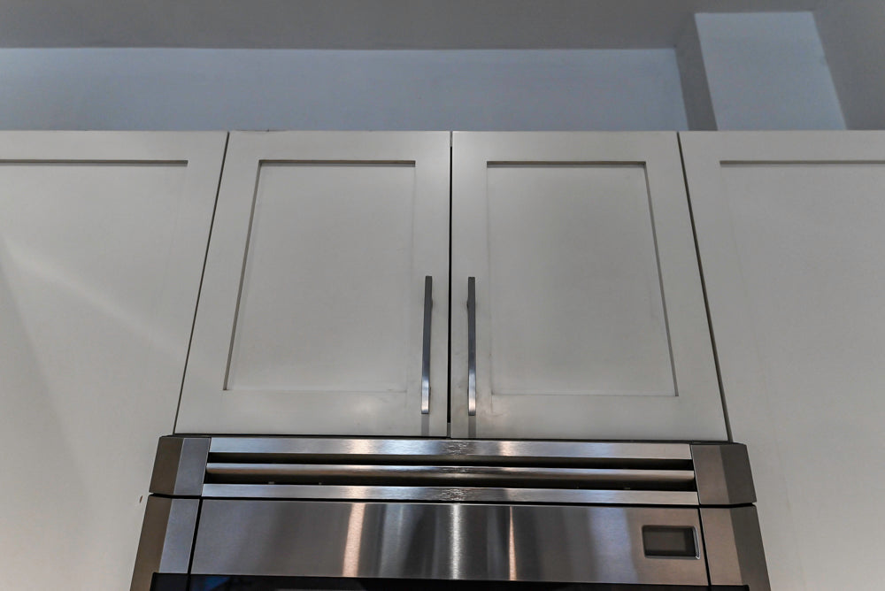 Imperia White Transitional Kitchen with Dark Grey Island, Marble & Stone Counters and Appliances